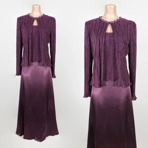 VINTAGE 90s Burgundy Satin Formal Dress and Jacket Set Sz 12